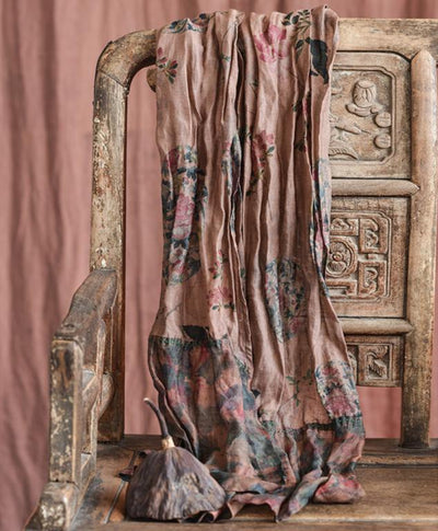 Vintage Distressed Printed Long Patchwork Ramie Scarf