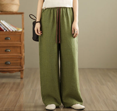 Retro Solid Color High Waist Comfy Linen Pants for Women