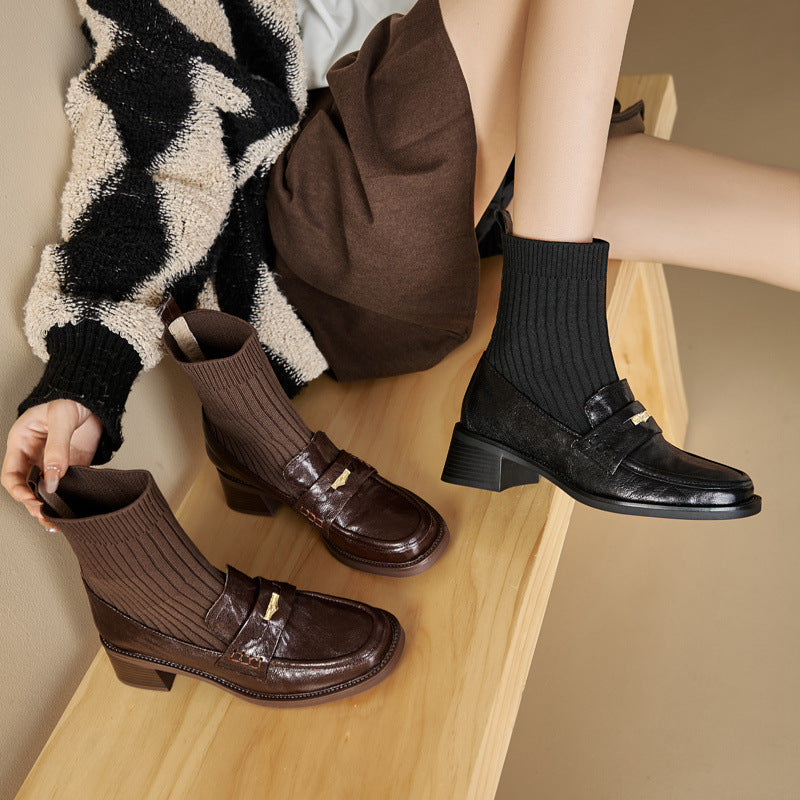 Women Retro Leather Elastic Socks Plus Size Warm Boots