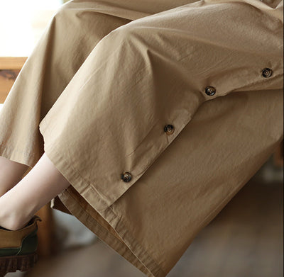 Loose Wide-Leg Side Buttons Cotton Linen Casual Pants for Women