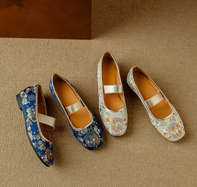 Women Ethnic Style Retro Handmade Embroidered Flat Ballet Shoes