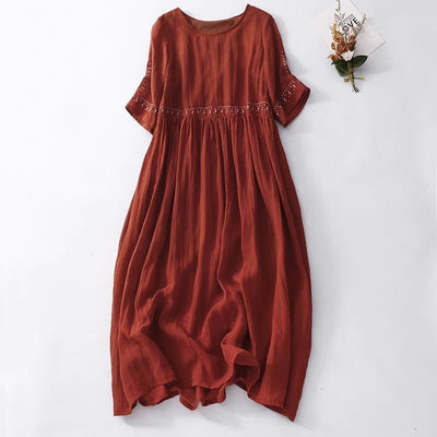 Women Summer Retro Cotton Linen Embroidered Plus Size Dress
