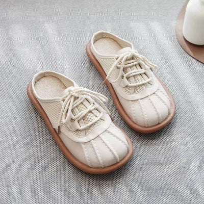 Summer Casual Leather Mesh Patchwork Slip-On Flat Shoes