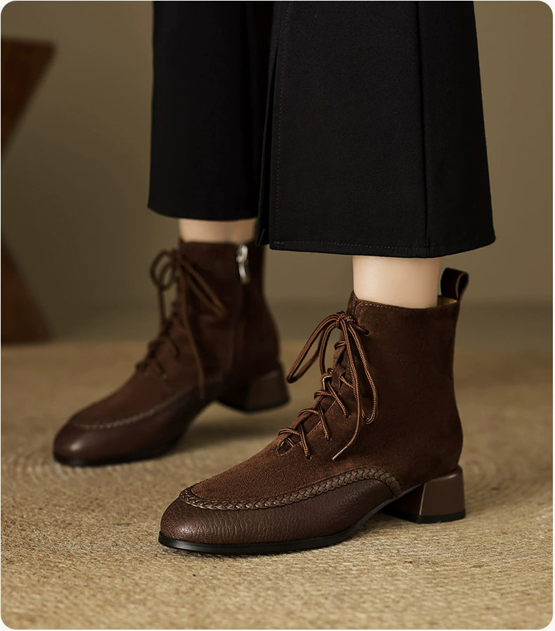 Babakud Retro Sheepskin Leather Sueded Chunky Boots