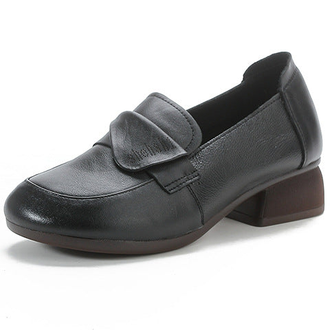 Genuine Leather For Women Retro Chunky Slip-Ons Flats Shoes