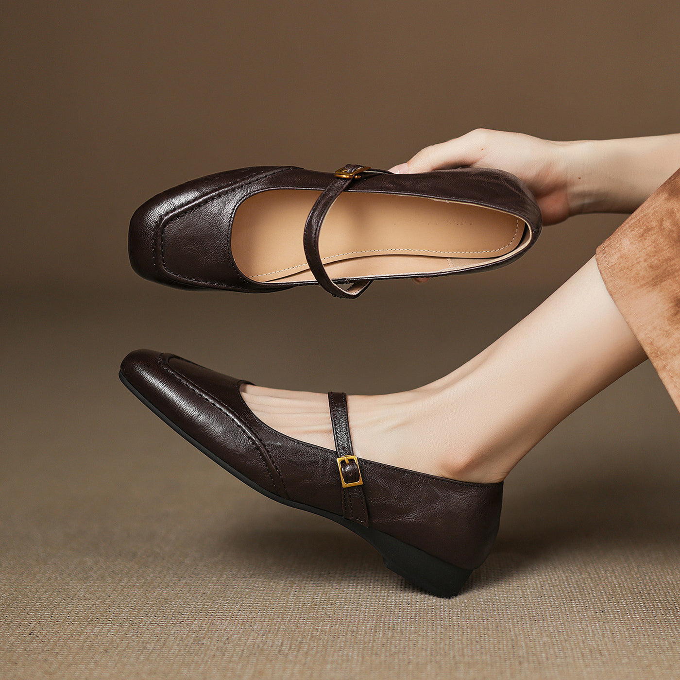 Babakud Vintage Sheepskin Leather Shallow One Straped Shoes