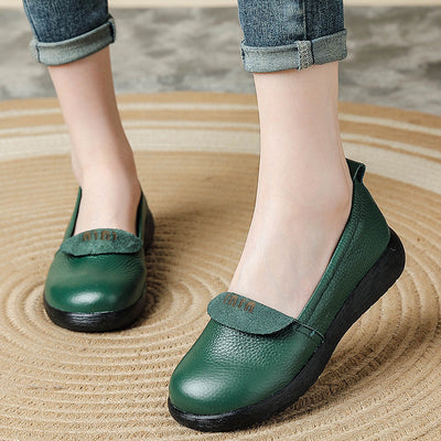 Babakud Retro Leather Casual Soft Flat Sole Slip-Ons Flats Shoes