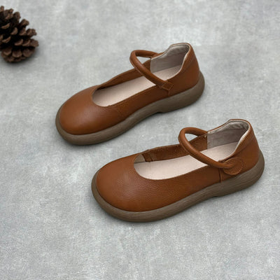 Women Retro Low Heel Soft Sole Mary Jane Leather Shoes