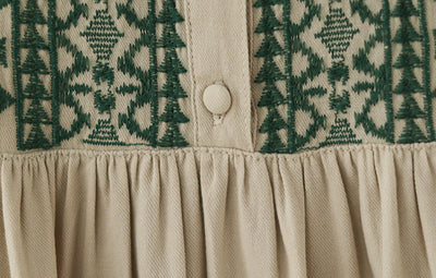 Loose Round Neck Embroidered Long Sleeves Midi Dresses