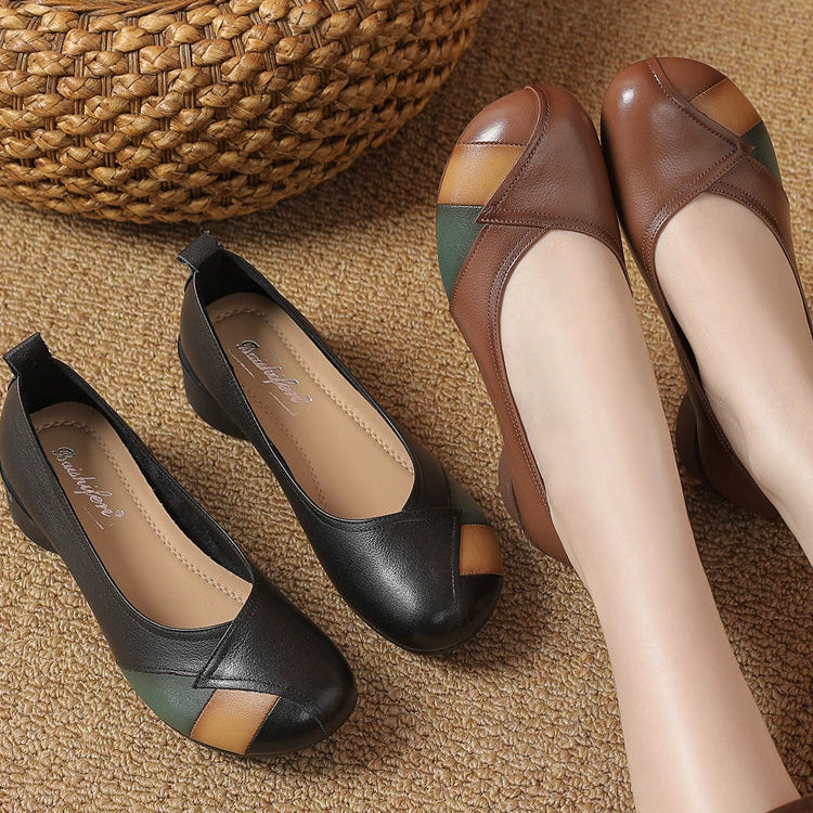 Babakud Women Spring Retro Colorblock Leather Soft Sole Shoes