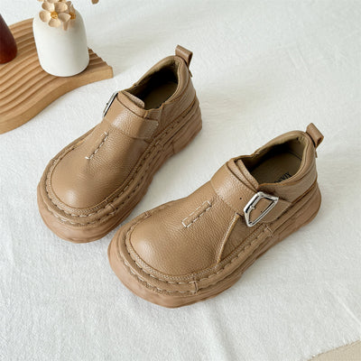 Women Casual Leather Platform Wide Toe Slip-On Shoes