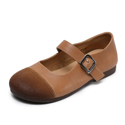 Elegant Genuine Leather Sueded Patchwork One Straped Flats