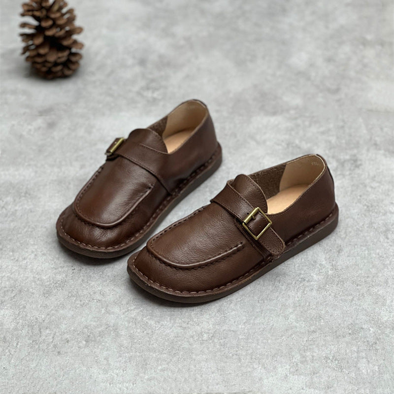 Women Retro Comfortable Soft Flat Coffee Leather Loafers