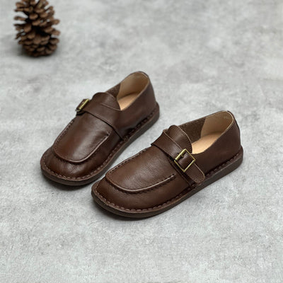Women Retro Comfortable Soft Flat Coffee Leather Loafers