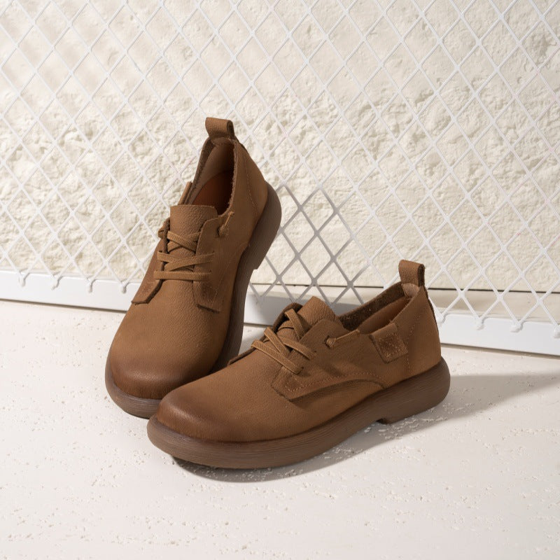 Women Retro Casual Leather Flats Soft Sole Cowhide Shoes