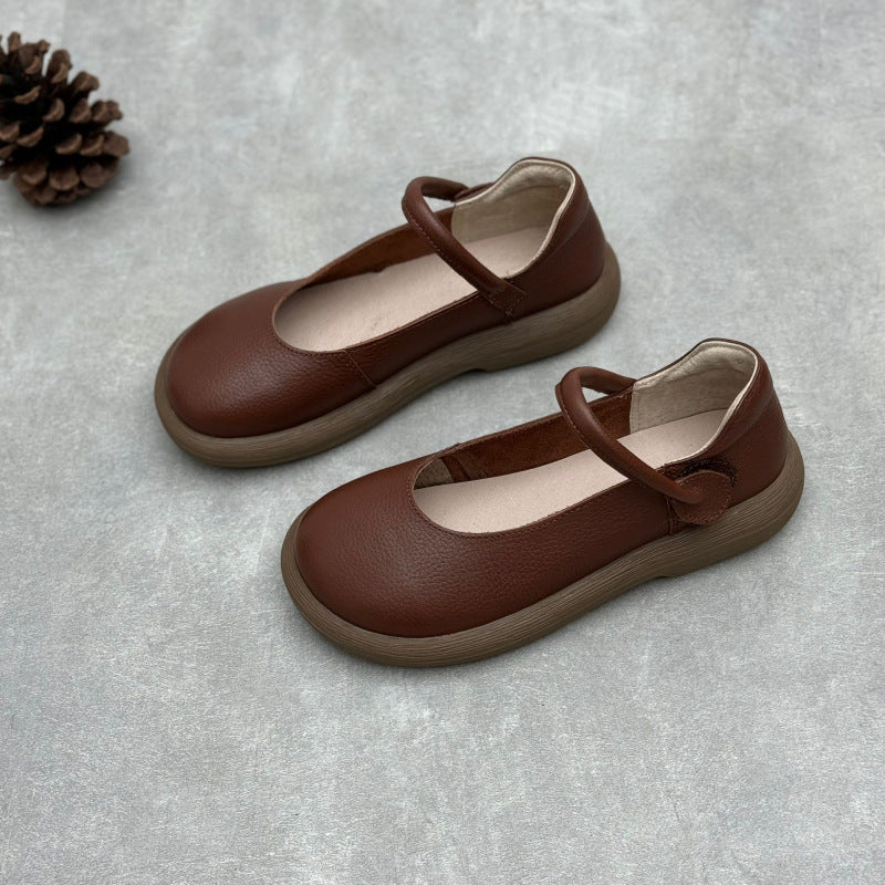 Women Retro Low Heel Soft Sole Mary Jane Leather Shoes