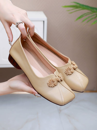 Summer Genuine Leather Soft Sole Chunky Frog Button Shoes