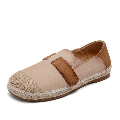 Casual Woven Contrast Color Flat Genuine Leather Slip-On Shoes