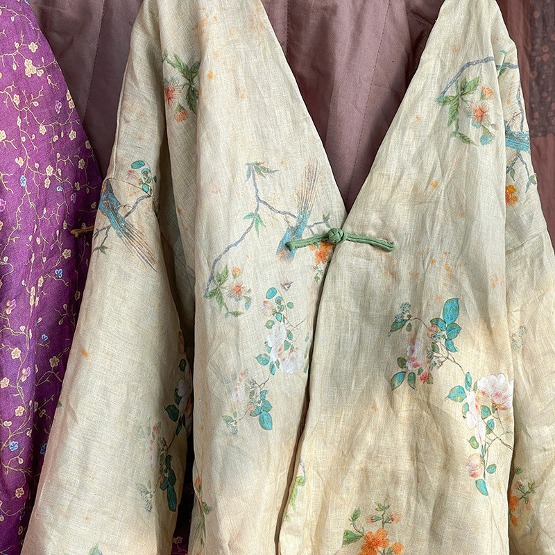 Women Chinese Style Vintage Printed Cotton Linen Coat