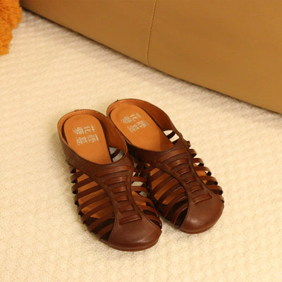 Babakud Women Genuine Leather Closed Toe Square Heel Slippers