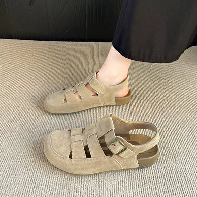 Babakud Summer Retro Sueded Casual Cut Out Soft Flat Sole Shoes