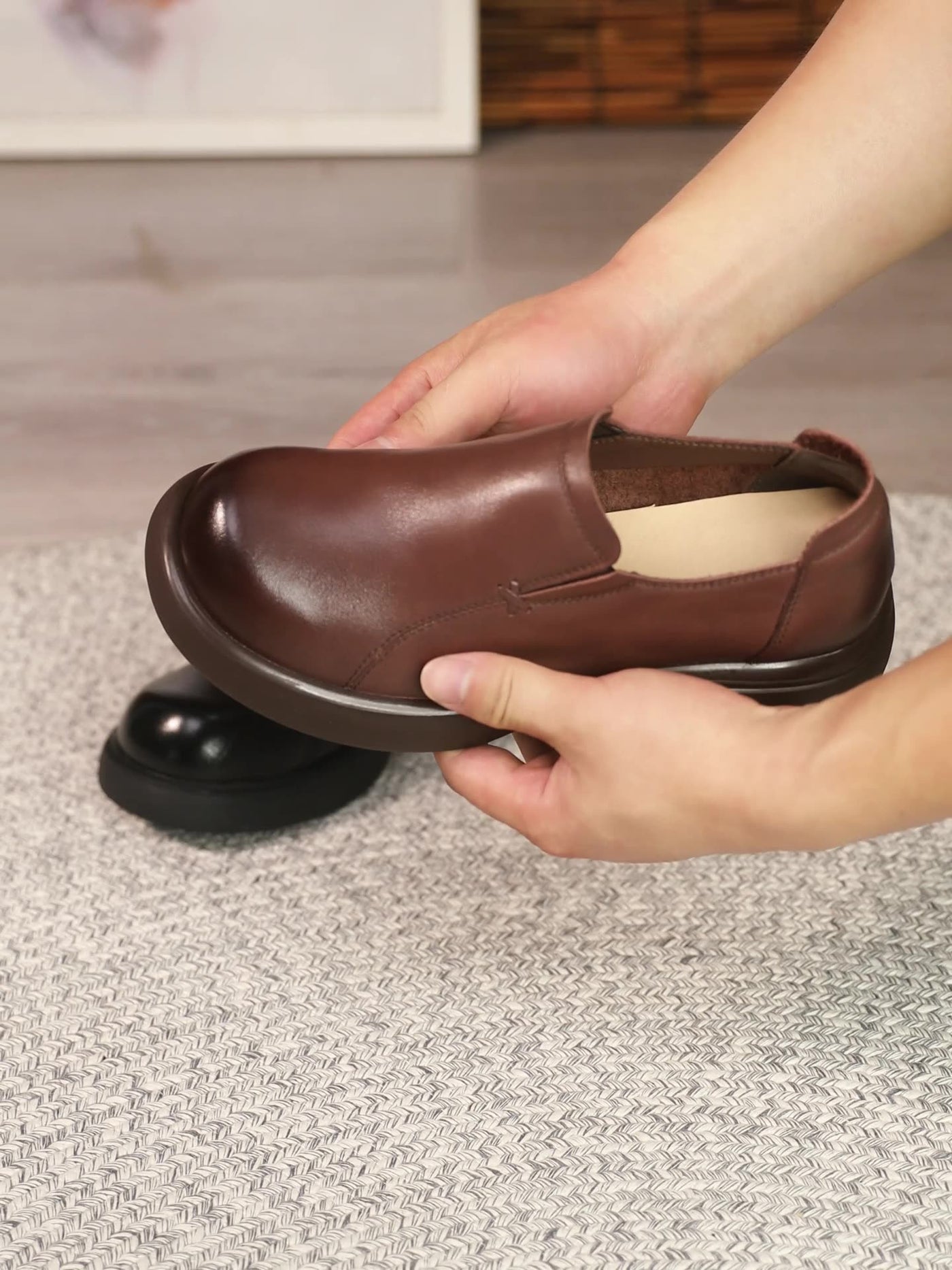 Genuine Leather Casual Shallow Soft Thick Sole Chunky Shoes