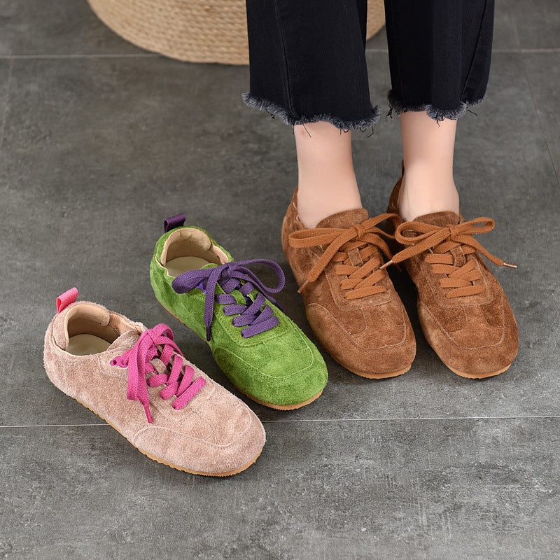 Women Genuine Leather Sueded Sports Causal Lace-Up Sneakers