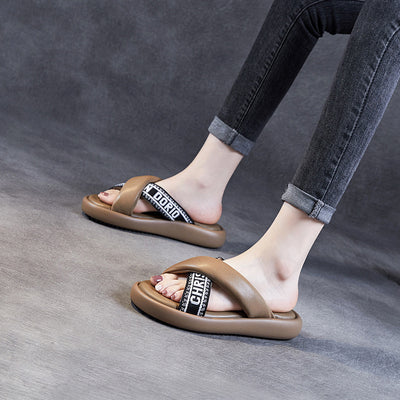 Babakud Fashionable Genuine Leather Patchwork Letters Slippers