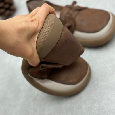 Women Spring Retro Comfortable Color Block Round Toe Slip-Ons