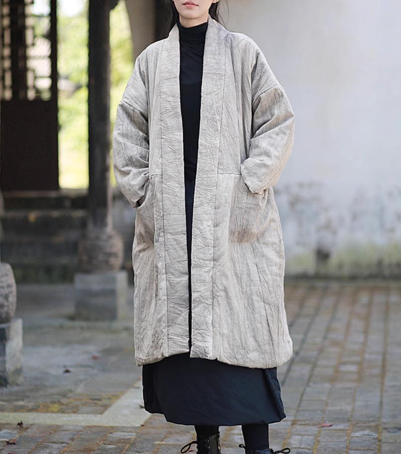 Women Vintage Tie-Dyed Loose Padded Cotton Ramie Coat