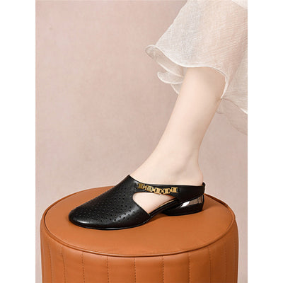Retro Leather Hollow Cut Out Closed Toe Slip-On Flats