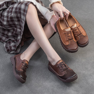 Babakud Women Spring Vintage Leather Lace-Up Flats