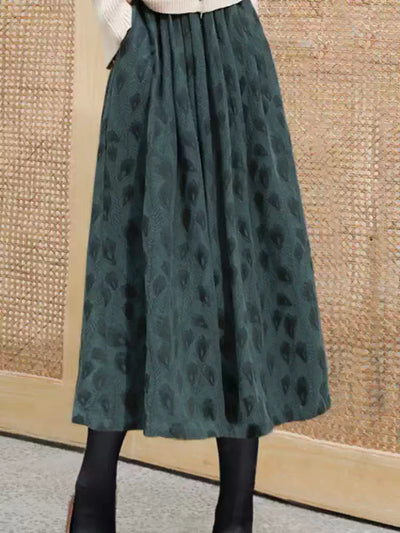 Autumn Retro Ramie Printed Elegant Versatile Skirt