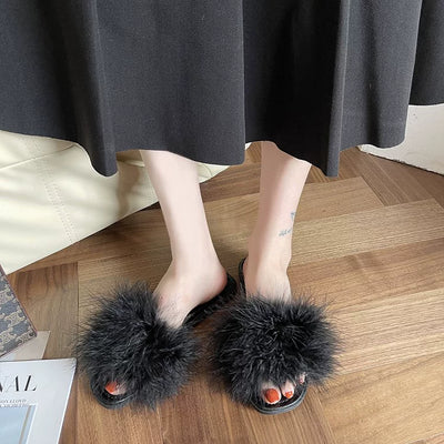 Babakud Women Summer Casual Sueded Rabbit Hair Flat Shoes