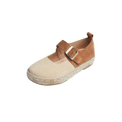 Women Casual Handmade Genuine Leather Buckle Soft Sole Flats