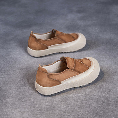 Women Casual Leather Chunky Color-Blocked Slip-Ons Flats