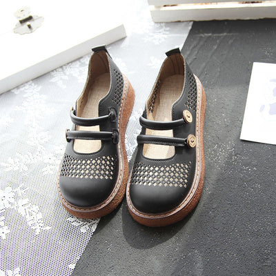 Ladies Retro Round Toe Hollow Wedge Heels Casual Sandals