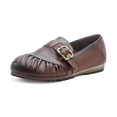 Babakud Women Spring Retro Genuine Leather Soft Sole Casual Flats