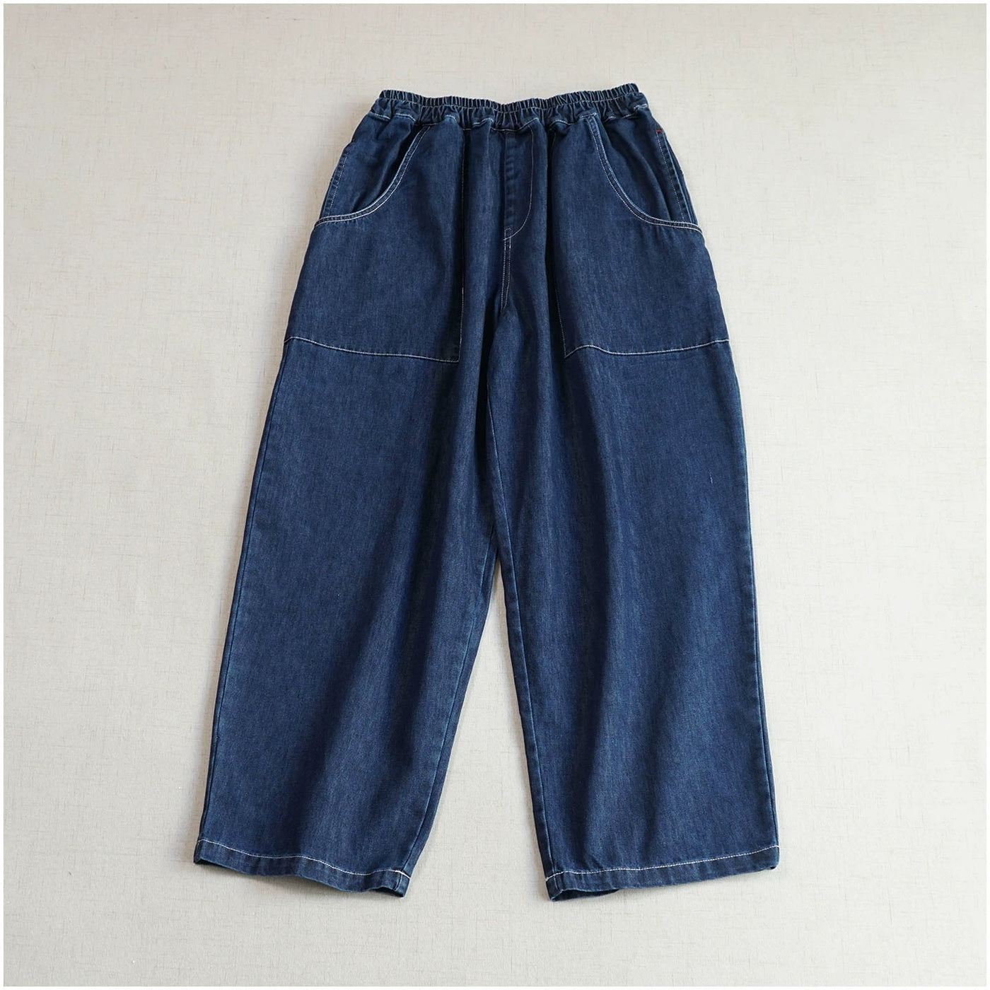 Autumn Retro Denim Casual Elastic Wasit Pockets Jeans