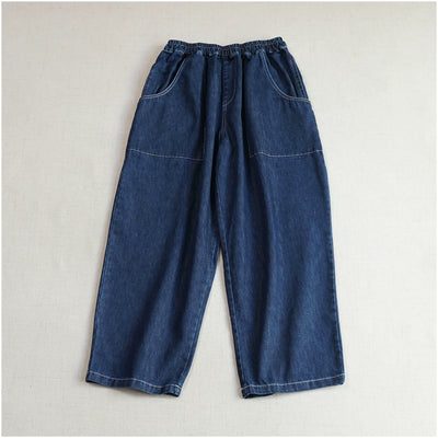 Autumn Retro Denim Casual Elastic Wasit Pockets Jeans
