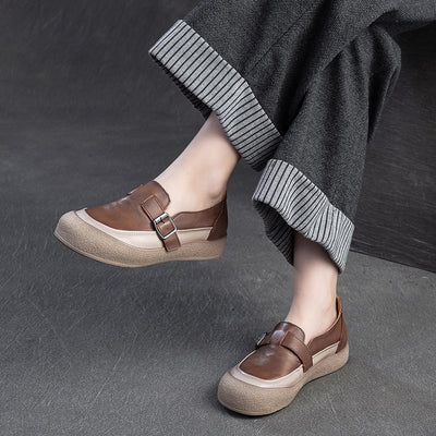 Women Spring Vintage Genuine Leather Flat Slip-On Shoes