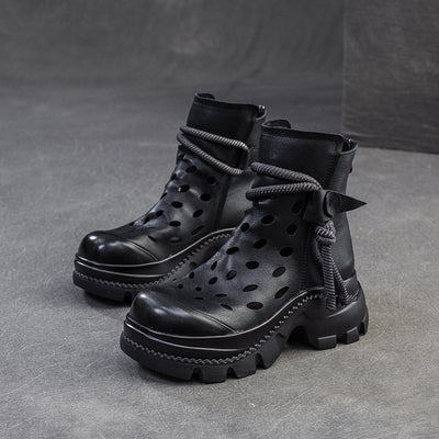 Women Retro Stylish Hollow Chunky Heels Comfy Short Boots