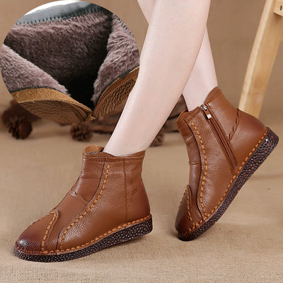 Women Retro Leather Casual Soft Sole Warm Ankle Boots