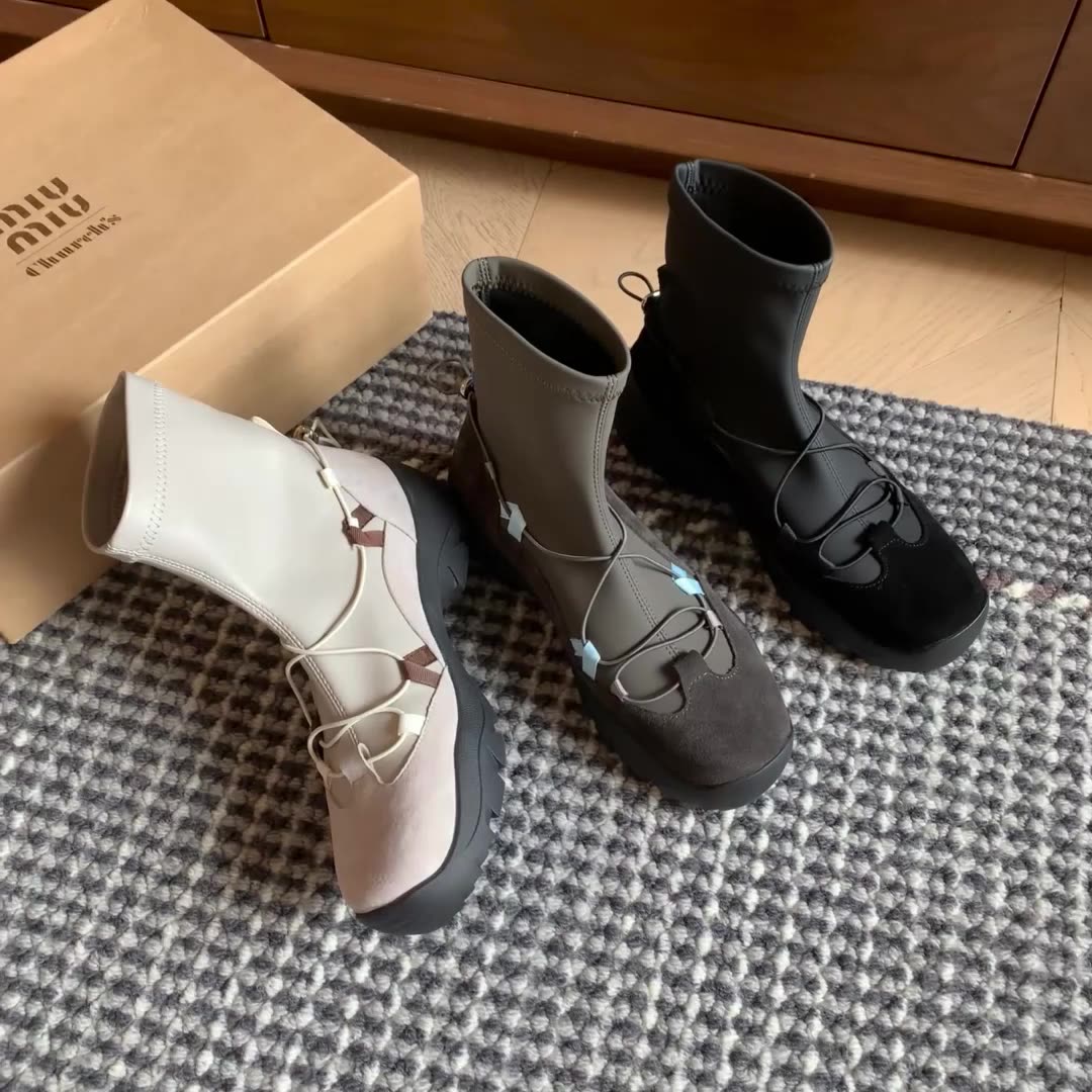 Fashionable Leather Sueded Patchwork Platform Ankle Boots