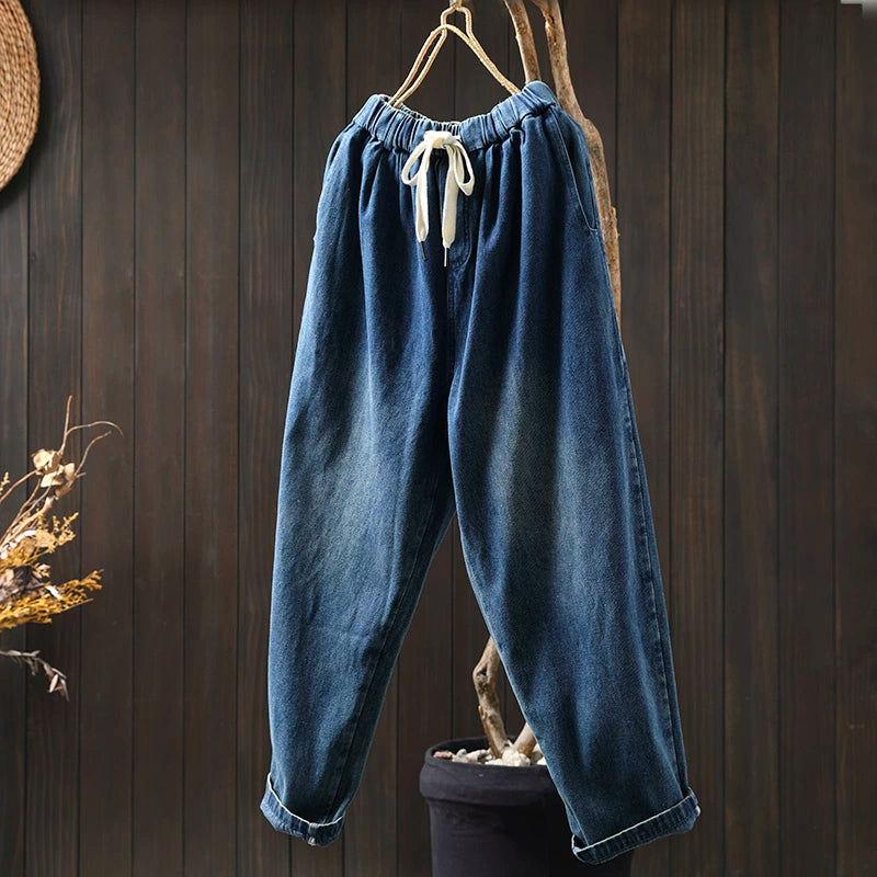 Women Spring Retro Denim Casual Loose Harem Pants