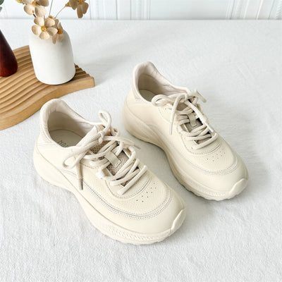 Casual Leather Versatile Soft Thick Sole Lace-Up Sports Sneakers