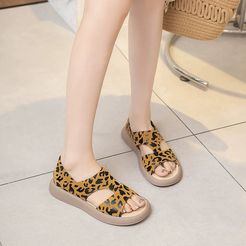 Women Summer Top Leather Casual Cut Out Open Toe Sandals