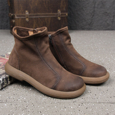 Autumn Leather Retro Plus Size Zipper Loose Ankle Boots