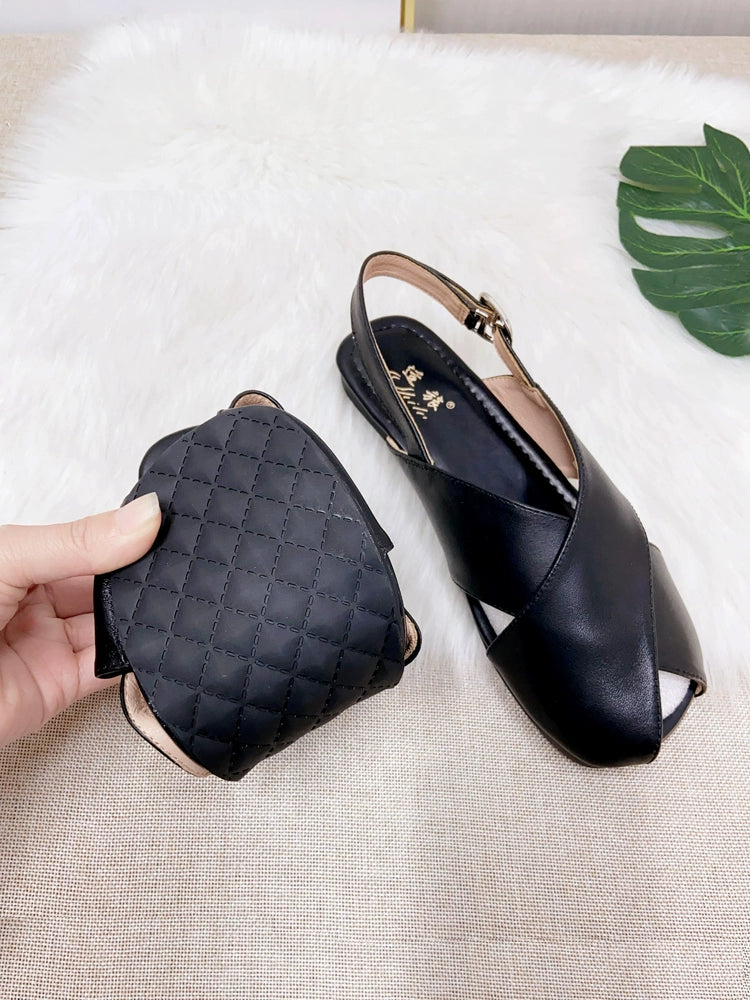 Summer Retro Leather Casual Wide Toe Cut Out Flat Sandals