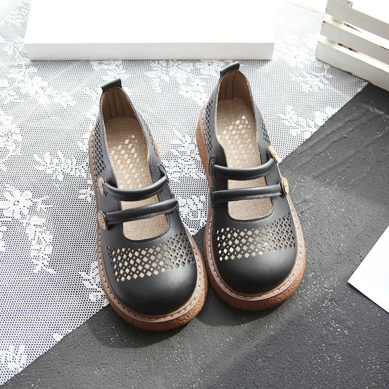 Ladies Retro Round Toe Hollow Wedge Heels Casual Sandals